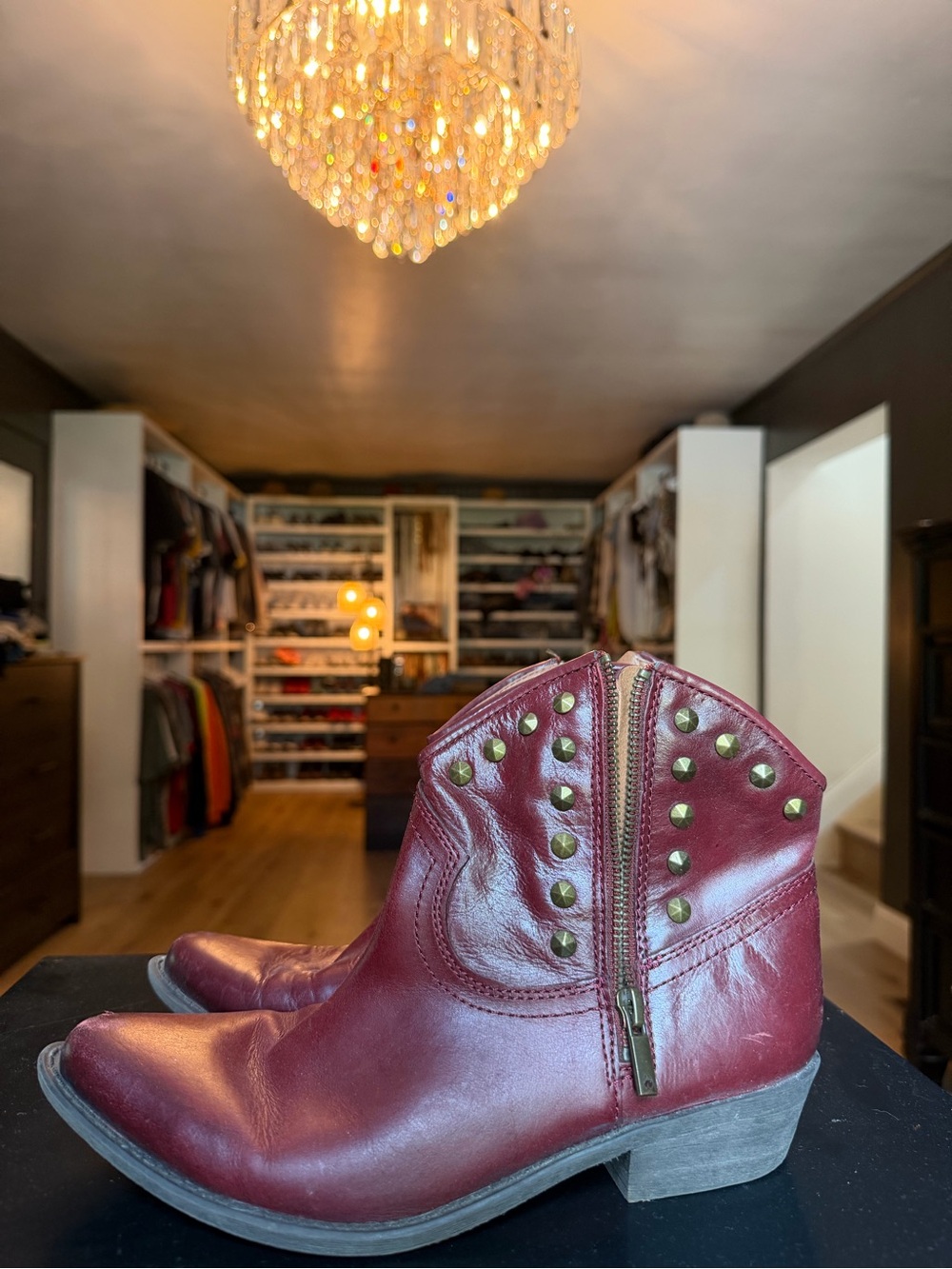 Lucky Brand Burgundy Red Studded Leather Ankle Booties